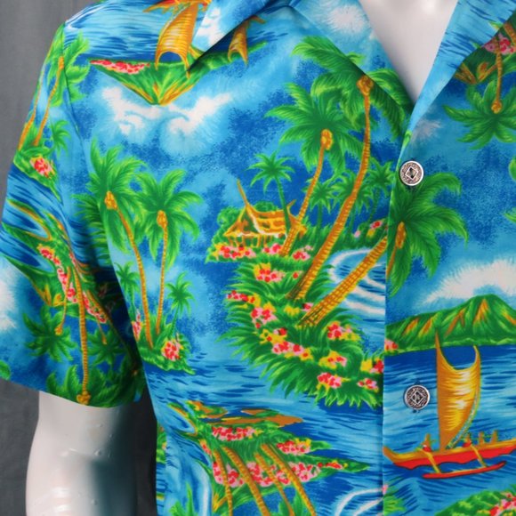 Vintage Hawaiian Aloha Shirt - Island Kon Tiki Pattern Royal Hawaiian - Medium - Picture 2 of 12